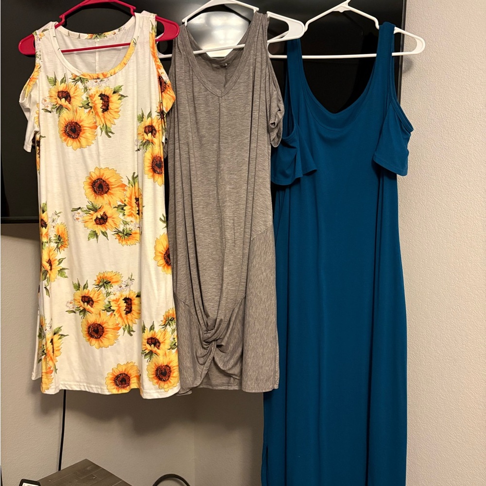 Floral, Gray, and Teal Dresses Set
